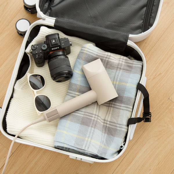 BRUNO BAK811 worldwide-voltage hair dryer packed in a suitcase